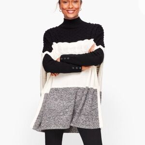 Talbots Women M Colorblock Wool Blend Cable Knit Oversized Sweater Poncho NWT
